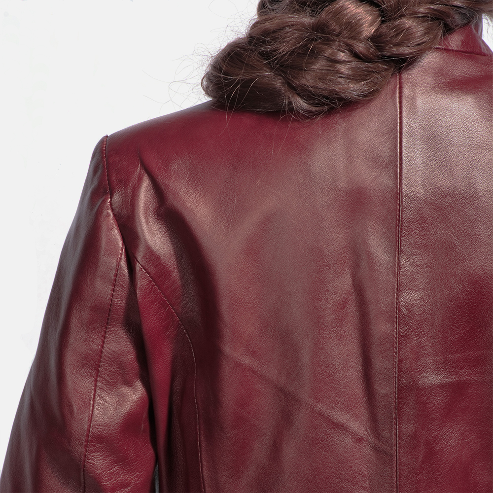 Womens Rumella Maroon Leather Biker Jacket